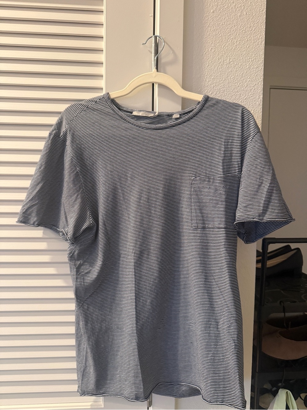 Vince Striped Navy and White Pocket Tee
